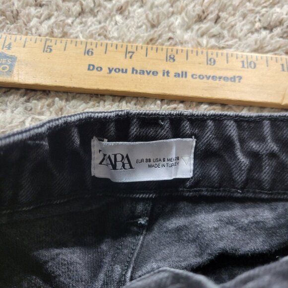 Zara Jeans Womens 6 Black Wide Leg Ripped Knee Distressed Denim - Picture 3 of 8